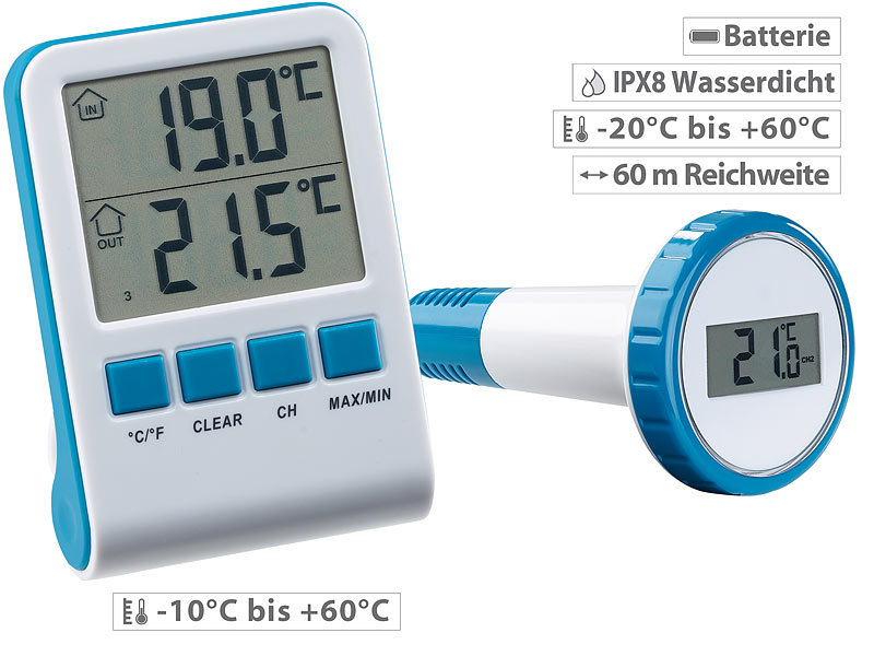 Wireless Digitales Funk Poolthermometer Teichthermometer Schwimmbadthermometer 
